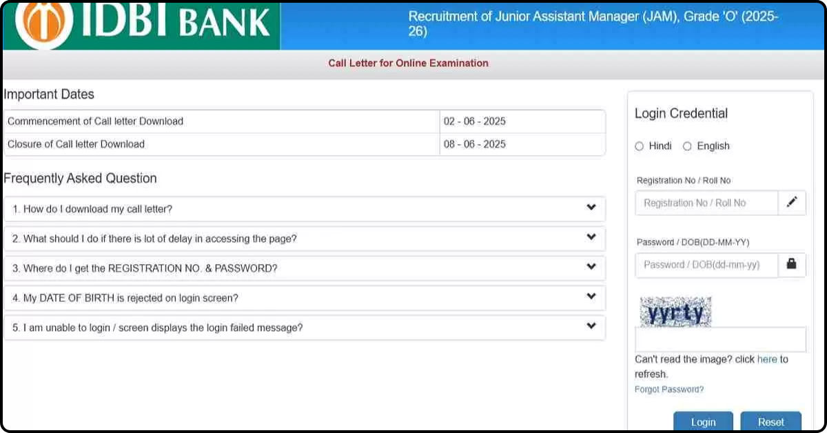 IDBI JAM Admit Card 2025