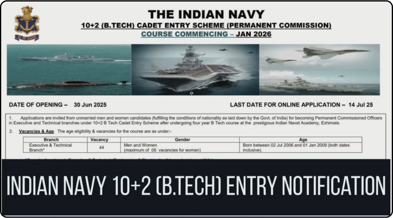 Indian Navy 10+2 B.Tech Cadet Entry Scheme 2025