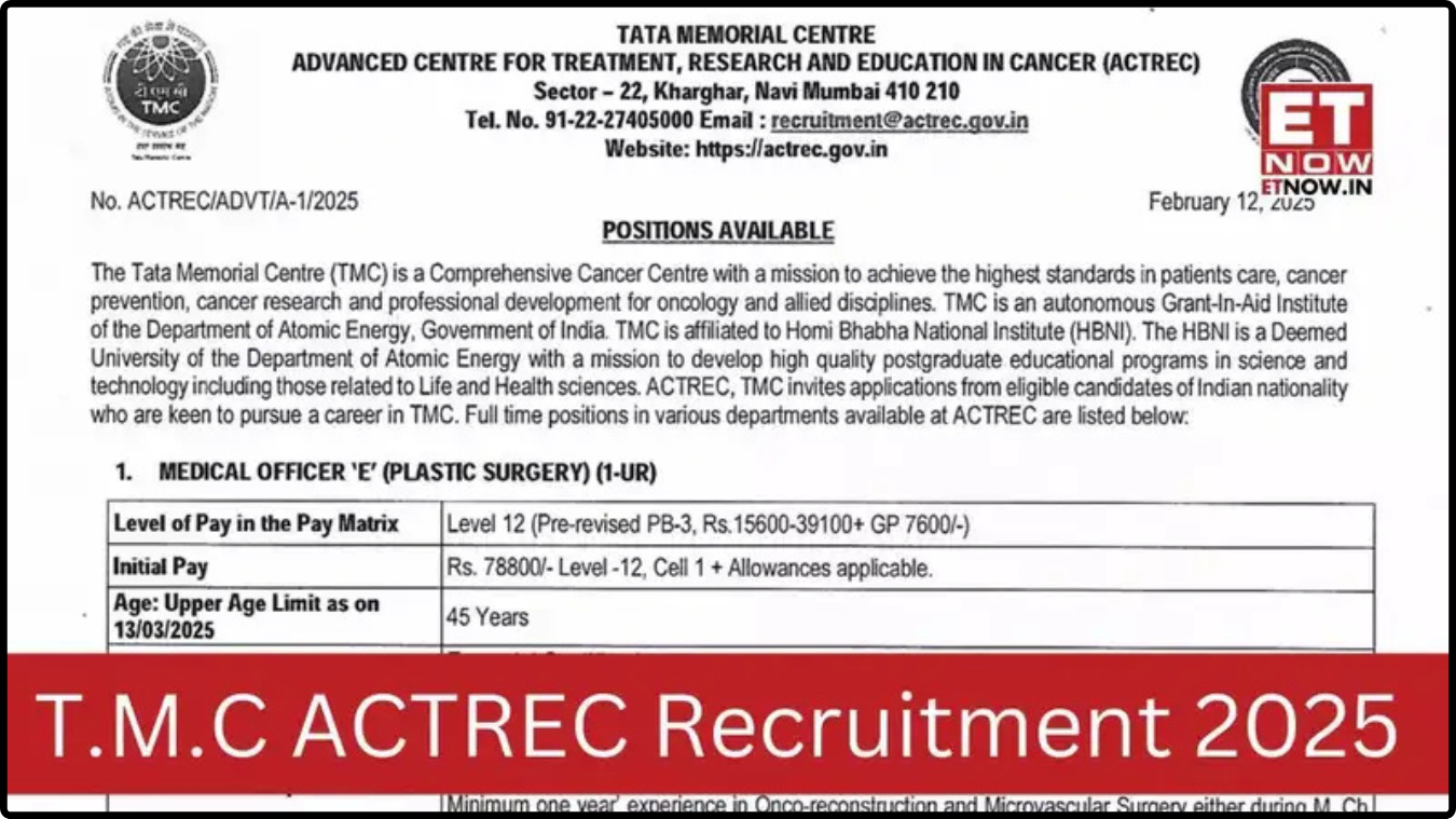 TMC ACTREC Mumbai Recruitment 2025